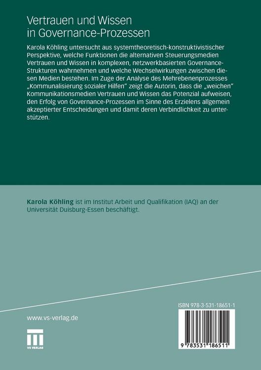 Produktbild: Vertrauen und Wissen in Governance-Prozessen