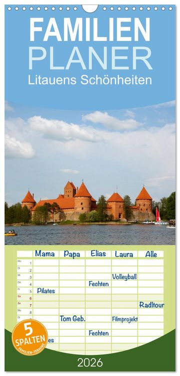 Produktbild: Familienplaner 2026 - Litauens Sch&ouml;nheiten mit 5 Spalten (Wandkalender, 21 x 45 cm) CALVENDO