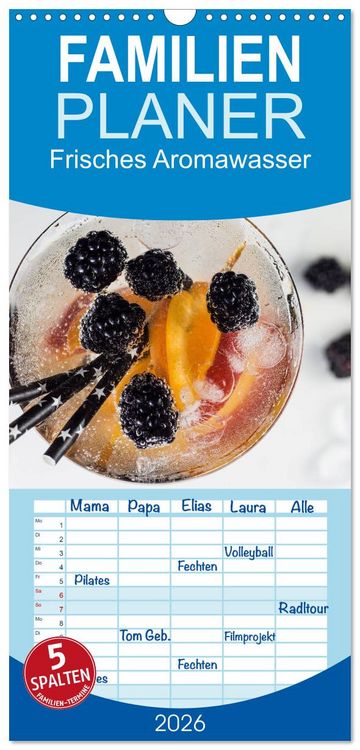 Produktbild: Familienplaner 2026 - Frisches Aromawasser mit 5 Spalten (Wandkalender, 21 x 45 cm) CALVENDO