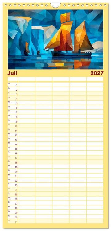Produktbild: Familienplaner 2027 - Nordlicht in Facetten. Die Arktis in geometrischer Bildsprache mit 5 Spalten (Wandkalender, 21 x 45 cm) CALVENDO