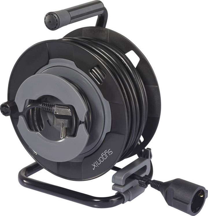 Produktbild: Sygonix SY-6618486 Kabeltrommel 30m Schwarz Schutzkontakt-Stecker
