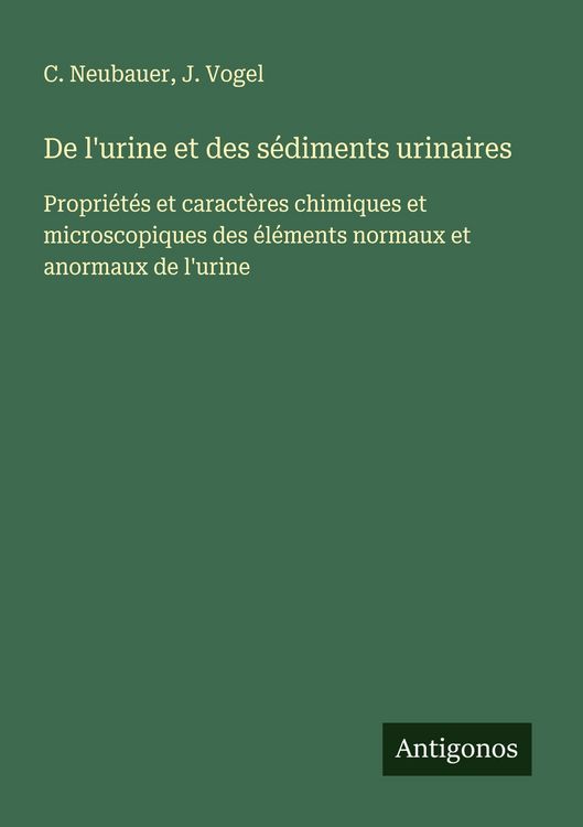 Produktbild: De l'urine et des s&eacute;diments urinaires