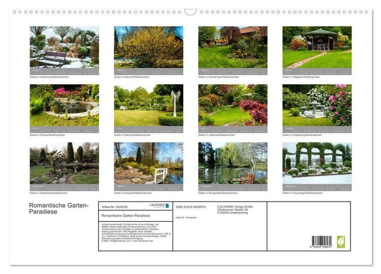 Produktbild: Romantische Garten-Paradiese (Wandkalender 2026 DIN A2 quer), CALVENDO Monatskalender
