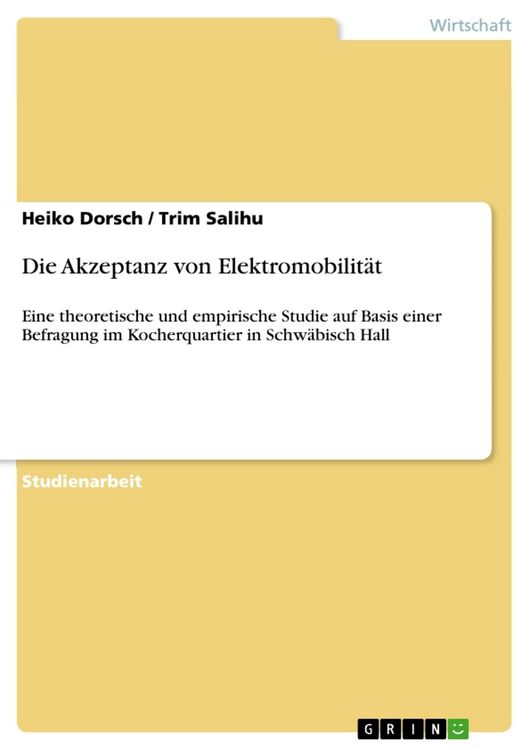 Produktbild: Die Akzeptanz von Elektromobilit&auml;t