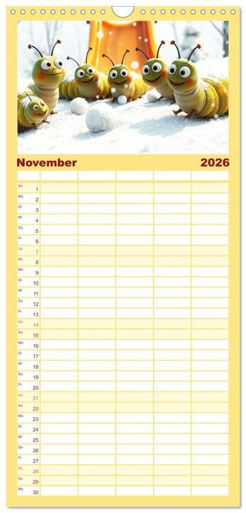 Produktbild: Familienplaner 2026 - Raupen-Rabatz - Ein Jahr voller Krabbelspa&szlig; mit 5 Spalten (Wandkalender, 21 x 45 cm) CALVENDO