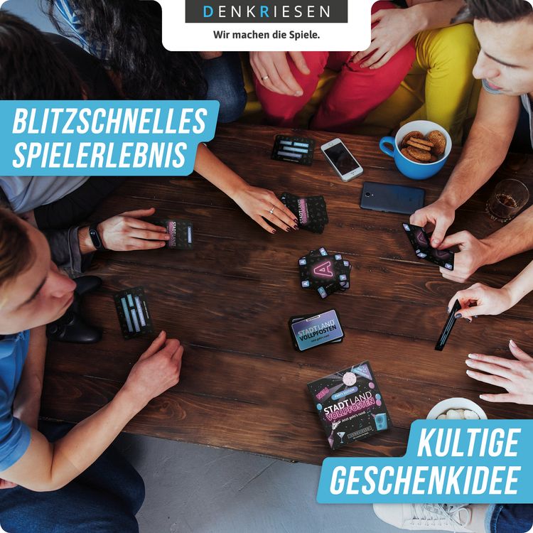 Produktbild: DENKRIESEN - STADT LAND VOLLPFOSTEN&reg; &ndash; Das Kartenspiel &ndash; PARTY EDITION "Jetzt geht's rund."