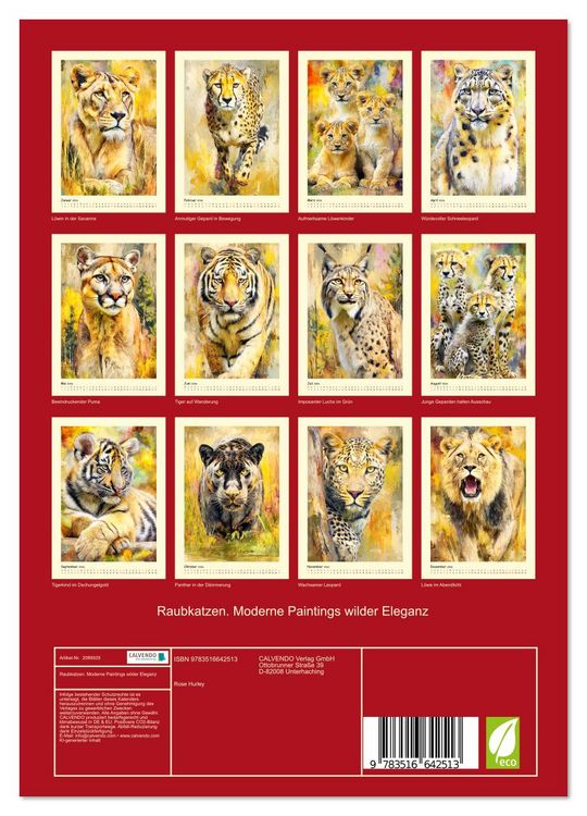 Produktbild: Raubkatzen. Moderne Paintings wilder Eleganz (Wandkalender 2026 DIN A4 hoch), CALVENDO Monatskalender