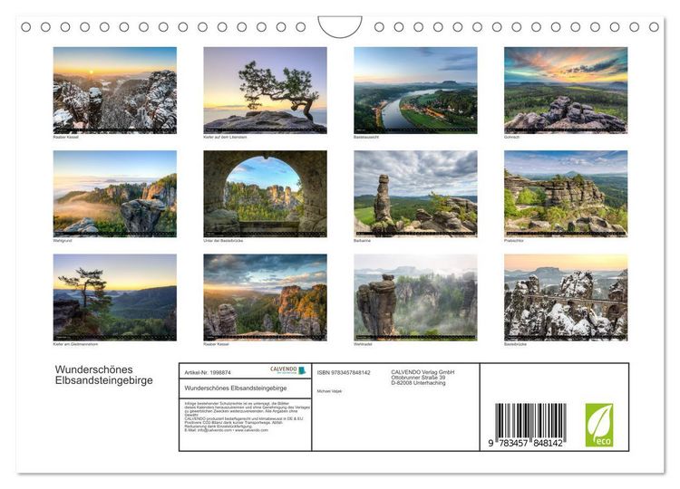 Produktbild: Wundersch&ouml;nes Elbsandsteingebirge (Wandkalender 2026 DIN A4 quer), CALVENDO Monatskalender
