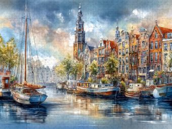 Produktbild: CALVENDO Puzzle Amsterdam - Grachtenimpression | 1000 Teile Lege-Gr&ouml;&szlig;e 64x48cm Foto-Puzzle f&uuml;r gl&uuml;ckliche Stunden