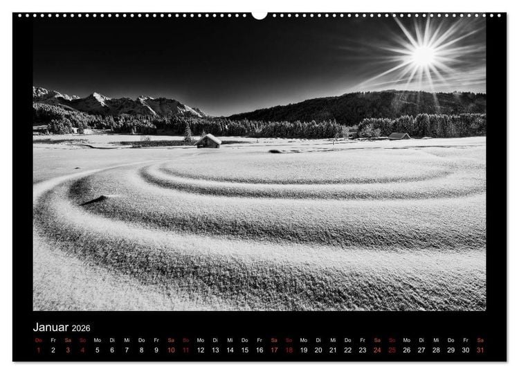 Produktbild: Soultouch - Schwarzwei&szlig; Landschaften, die die Seele ber&uuml;hren (Wandkalender 2026 DIN A2 quer), CALVENDO Monatskalender
