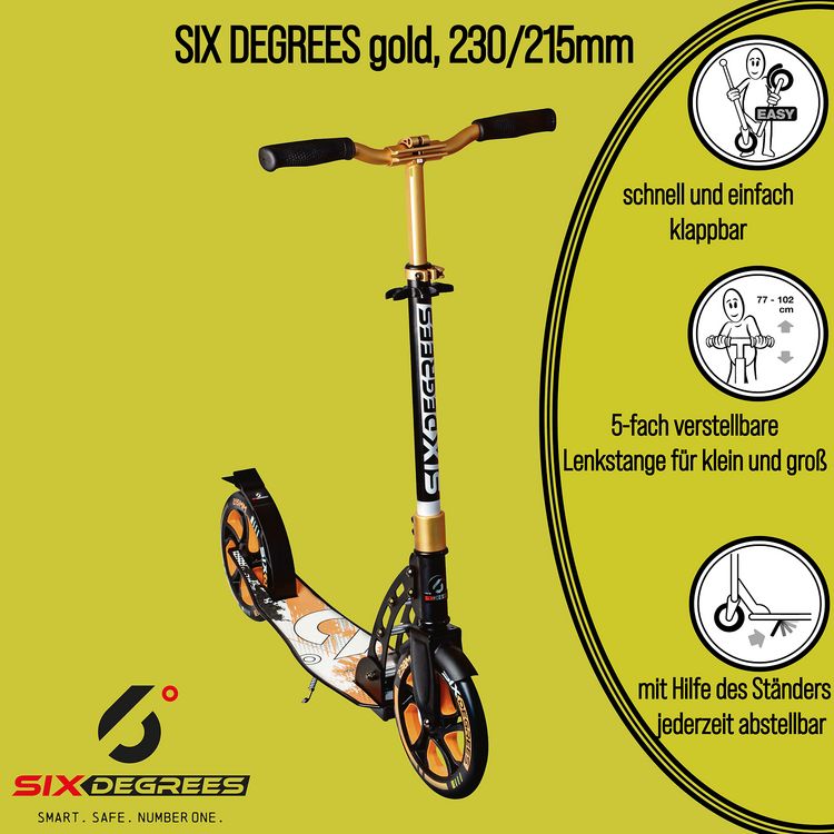 Produktbild: SIX DEGREES Alu Scooter 230/215 mm gold