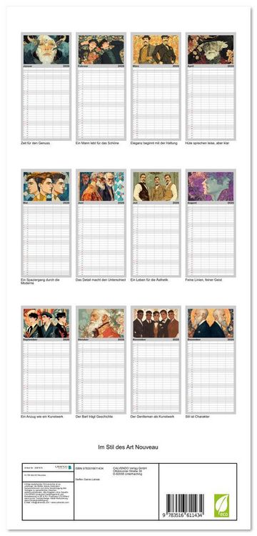 Produktbild: Familienplaner 2026 - Im Stil des Art Nouveau mit 5 Spalten (Wandkalender, 21 x 45 cm) CALVENDO