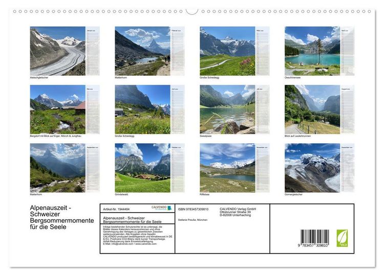 Produktbild: Alpenauszeit - Schweizer Bergsommermomente f&uuml;r die Seele (hochwertiger Premium Wandkalender 2026 DIN A2 quer), Kunstdruck in Hochglanz
