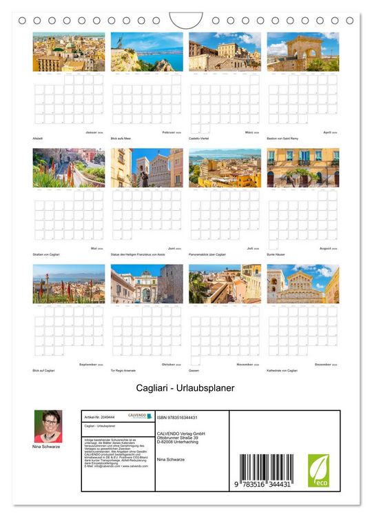 Produktbild: Cagliari - Urlaubsplaner (Wandkalender 2026 DIN A4 hoch), CALVENDO Monatskalender