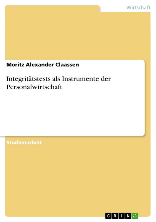 Produktbild: Integrit&auml;tstests als Instrumente der Personalwirtschaft