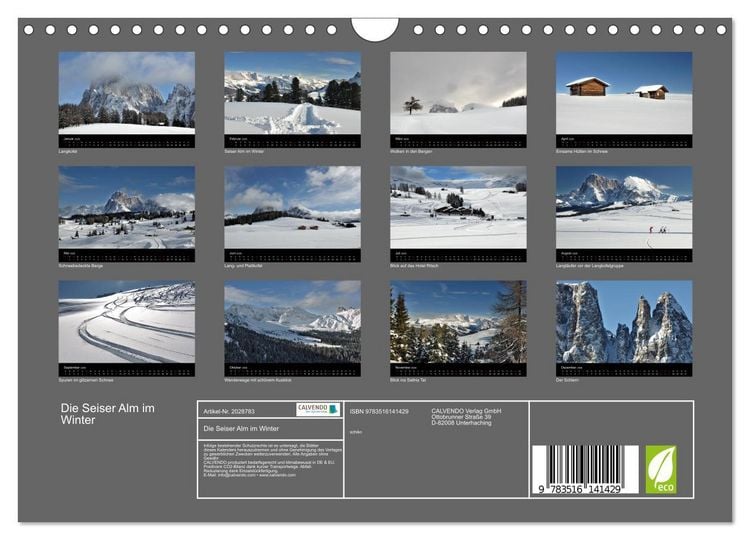 Produktbild: Die Seiser Alm im Winter (Wandkalender 2026 DIN A4 quer), CALVENDO Monatskalender