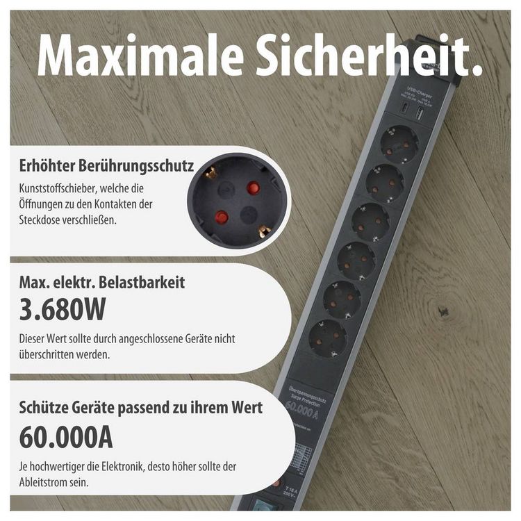 Produktbild: Brennenstuhl 1391010620 &Uuml;berspannungsschutz-Steckdosenleiste Silber, Schwarz Schutzkontakt 1 St.