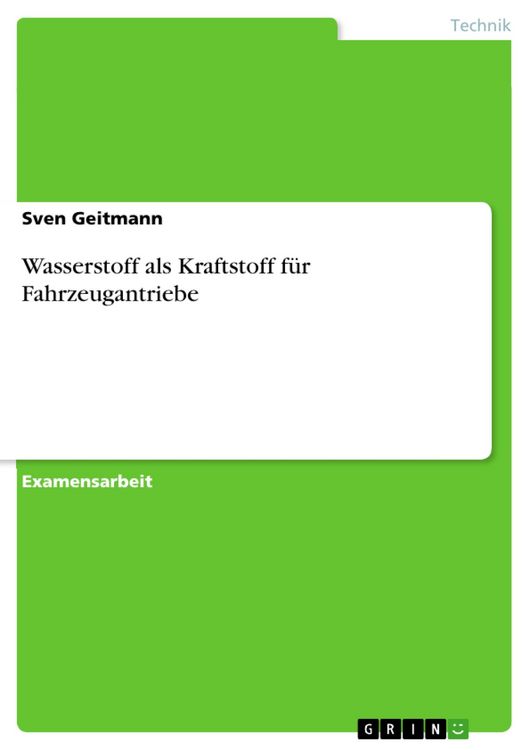Produktbild: Wasserstoff als Kraftstoff f&uuml;r Fahrzeugantriebe