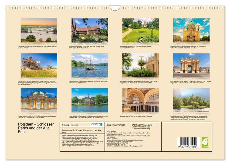 Produktbild: Potsdam - Schl&ouml;sser, Parks und der Alte Fritz (Wandkalender 2026 DIN A3 quer), CALVENDO Monatskalender