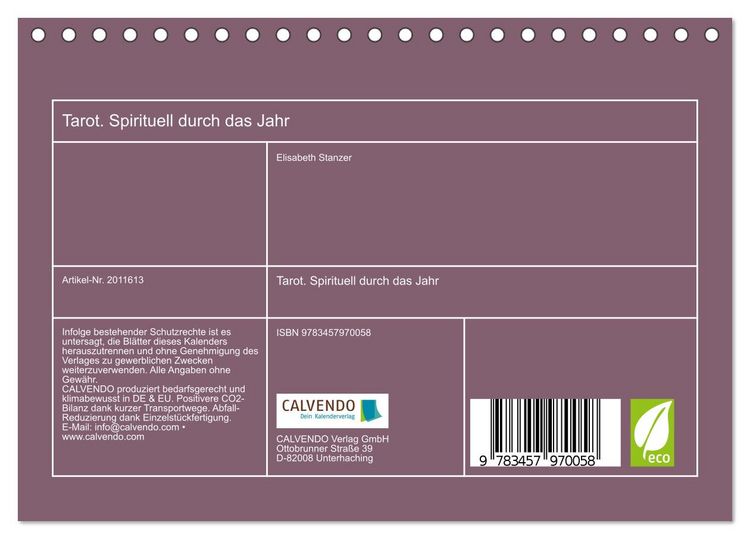 Produktbild: Tarot. Spirituell durch das Jahr (Tischkalender 2026 DIN A5 quer), CALVENDO Monatskalender