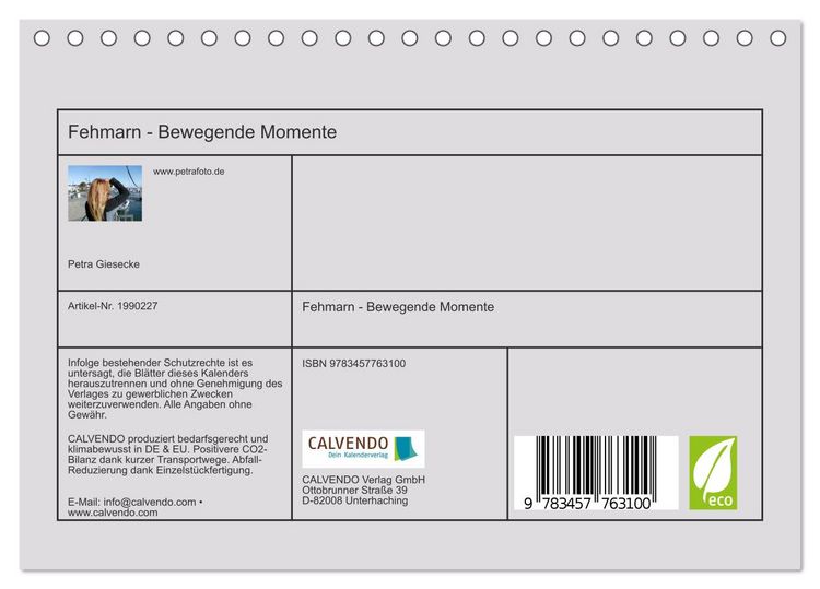 Produktbild: Fehmarn - Bewegende Momente (Tischkalender 2026 DIN A5 quer), CALVENDO Monatskalender