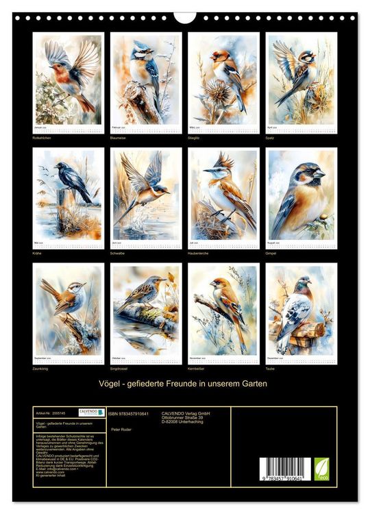 Produktbild: V&ouml;gel - gefiederte Freunde in unserem Garten (Wandkalender 2026 DIN A3 hoch), CALVENDO Monatskalender