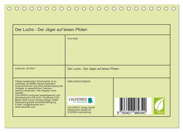 Produktbild: Der Luchs - Der J&auml;ger auf leisen Pfoten (Tischkalender 2026 DIN A5 quer), CALVENDO Monatskalender