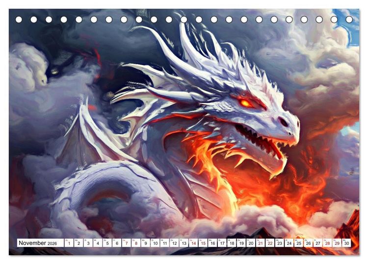 Produktbild: Drachen - Gef&uuml;rchtete, aber nicht immer b&ouml;se Fabelwesen (Tischkalender 2026 DIN A5 quer), CALVENDO Monatskalender