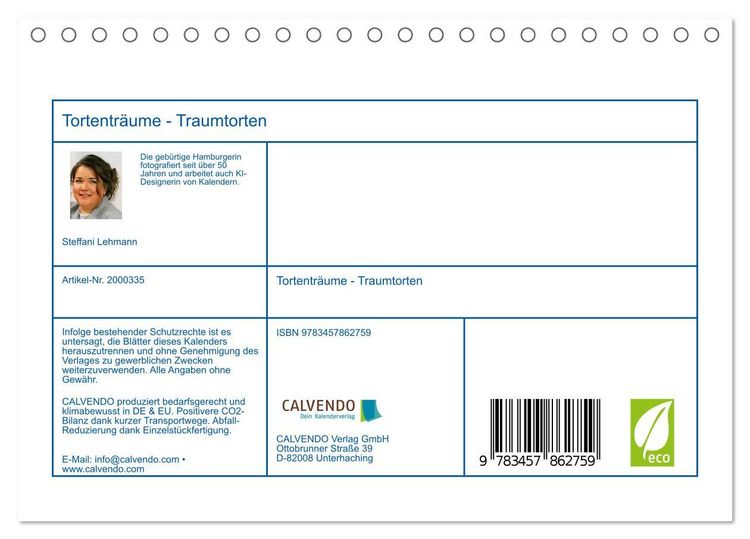 Produktbild: Tortentr&auml;ume - Traumtorten (Tischkalender 2026 DIN A5 quer), CALVENDO Monatskalender
