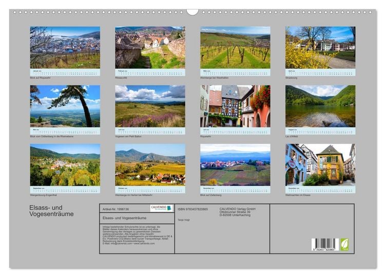 Produktbild: Elsass- und Vogesentr&auml;ume (Wandkalender 2026 DIN A2 quer), CALVENDO Monatskalender