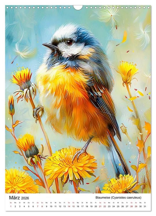 Produktbild: Heimische V&ouml;gel - Singv&ouml;gel zwischen Bl&uuml;ten und Beeren (Wandkalender 2026 DIN A3 hoch), CALVENDO Monatskalender