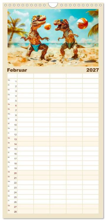 Produktbild: Familienplaner 2027 - Dinosaurier Sommer - Urzeitlich witzige Strandparty mit 5 Spalten (Wandkalender, 21 x 45 cm) CALVENDO