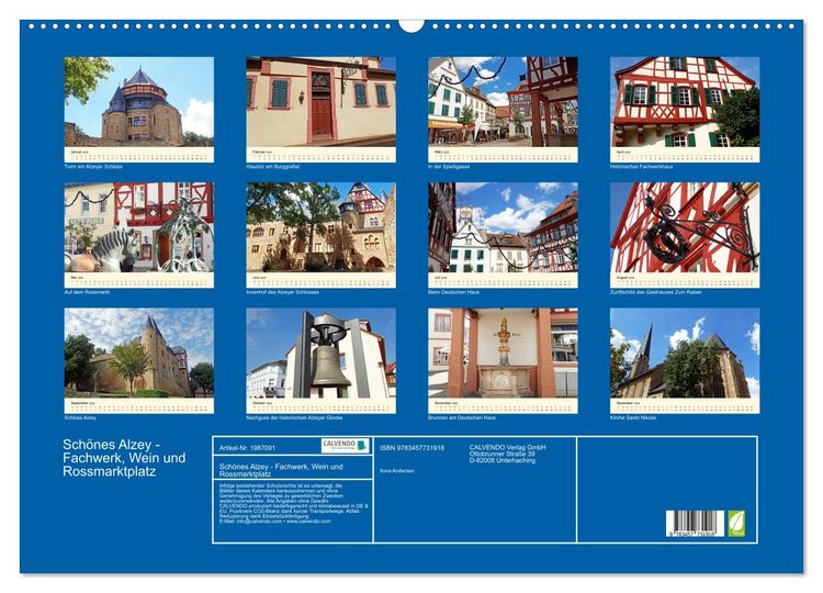Produktbild: Sch&ouml;nes Alzey - Fachwerk, Wein und Rossmarktplatz (Wandkalender 2026 DIN A2 quer), CALVENDO Monatskalender