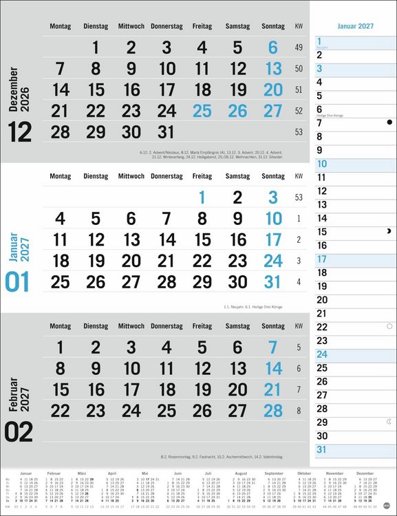 Produktbild: 3-Monats-Planer, blau 2027