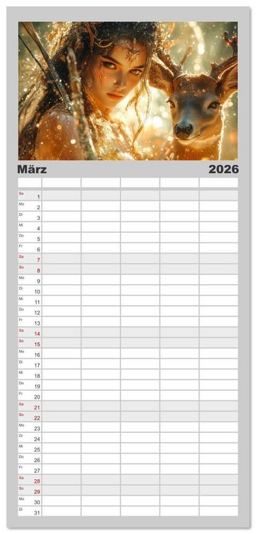 Produktbild: Familienplaner 2026 - G&ouml;tterfunken mit 5 Spalten (Wandkalender, 21 x 45 cm) CALVENDO