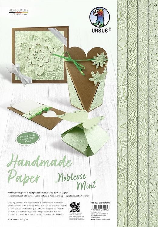 Produktbild: URSUS Spezialpapiere Handmade Paper Noblesse Mint, 23 x 33 cm, 8 Blatt