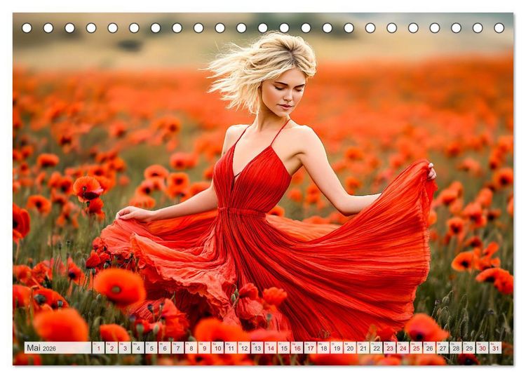 Produktbild: Bl&uuml;tenzauber im Feld - Frauen in farbenpr&auml;chtiger Landschaften (Tischkalender 2026 DIN A5 quer), CALVENDO Monatskalender