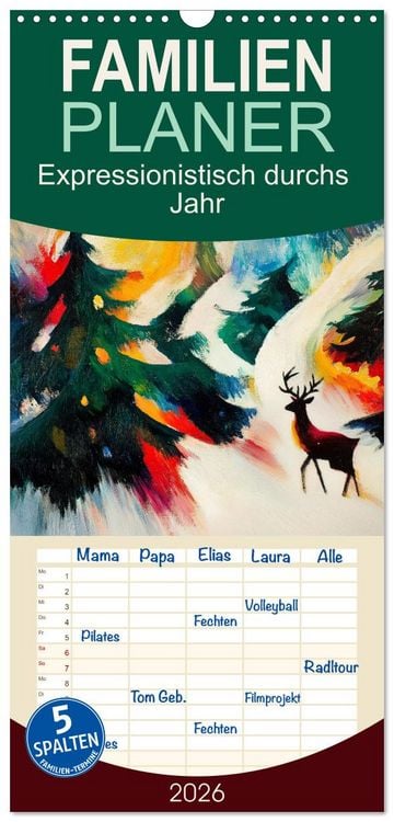 Produktbild: Familienplaner 2026 - Expressionistisch durchs Jahr mit 5 Spalten (Wandkalender, 21 x 45 cm) CALVENDO