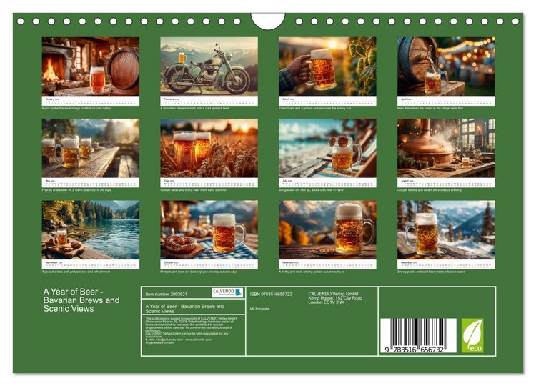 Produktbild: A Year of Beer - Bavarian Brews and Scenic Views (Wall Calendar 2026 DIN A4 landscape), CALVENDO 12 Month Wall Calendar