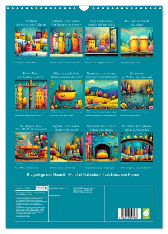 Produktbild: Erzgebirge mei Haamit - Mundart-Kalender mit s&auml;chsischem Humor (Wandkalender 2026 DIN A3 hoch), CALVENDO Monatskalender