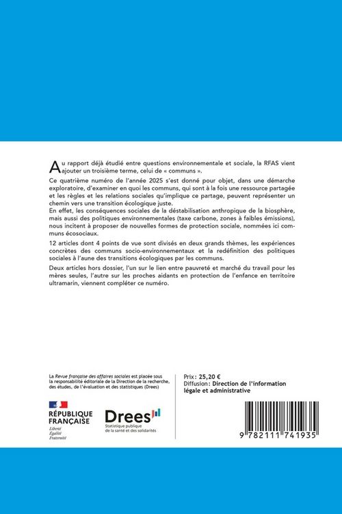 Produktbild: Revue Francaise des Affaires Sociales N.4; Transitions Ecologiques