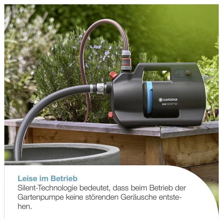 Produktbild: GARDENA Akku-Gartenpumpe 3000 Silent 18V P4A Ready-To-Use Set Akku-Gartenpumpe 3000 l/h