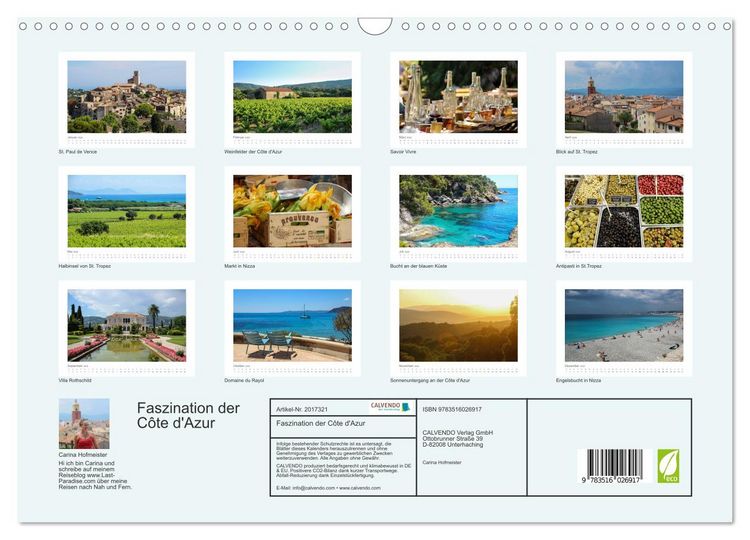Produktbild: Faszination der C&ocirc;te d'Azur (Wandkalender 2026 DIN A3 quer), CALVENDO Monatskalender