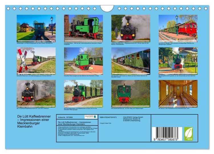 Produktbild: De L&uuml;tt Kaffeebrenner &ndash; Impressionen einer Mecklenburger Kleinbahn (Wandkalender 2026 DIN A4 quer), CALVENDO Monatskalender