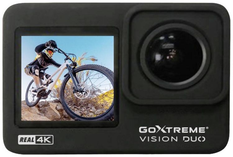 Produktbild: GoXtreme GoXtreme Vision Duo 4K Action Cam 4K, Dual-Display, Spritzwassergesch&uuml;tzt, Staubgesch&uuml;tzt, Wasserfest, WLAN, Zeitraffer