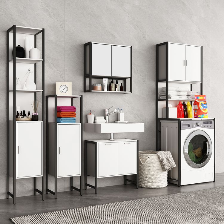Produktbild: Holz Metall Badm&ouml;bel Midischrank Badschrank Edino