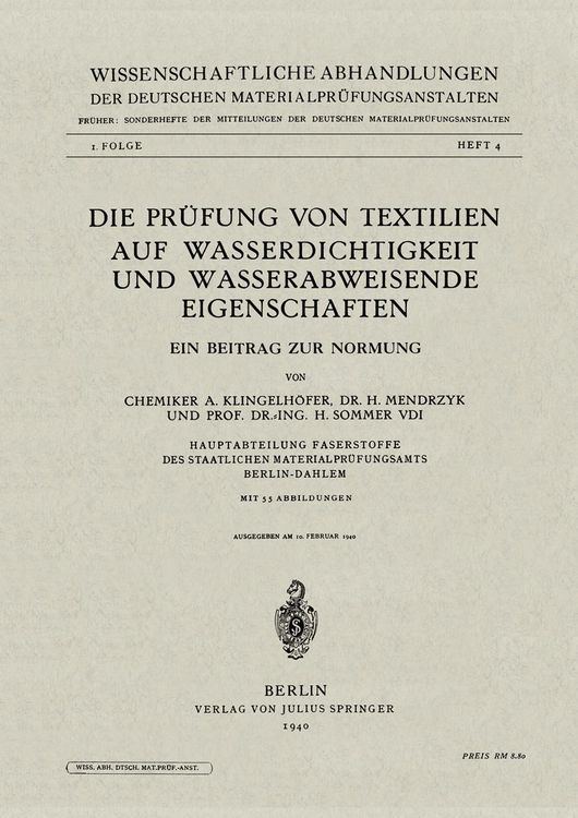 Produktbild: Die Pr&uuml;fung von Textilien auf Wasserdichtigkeit und wasserabweisende Eigenschaften