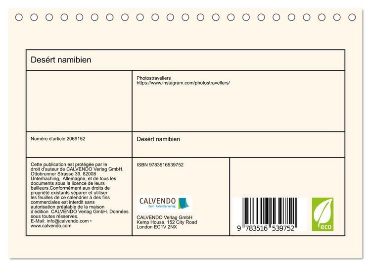 Produktbild: Des&eacute;rt namibien (Calendrier de bureau 2026 DIN A5 vertical), CALVENDO calendrier mensuel