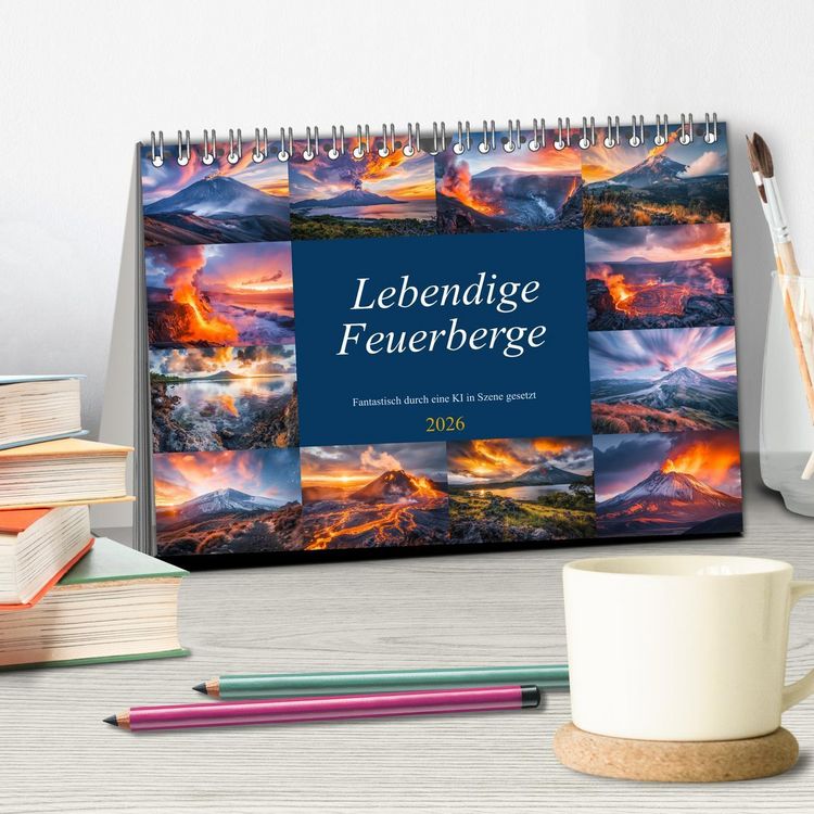 Produktbild: Lebendige Feuerberge - Fantastisch durch eine KI in Szene gesetzt (Tischkalender 2026 DIN A5 quer), CALVENDO Monatskalender