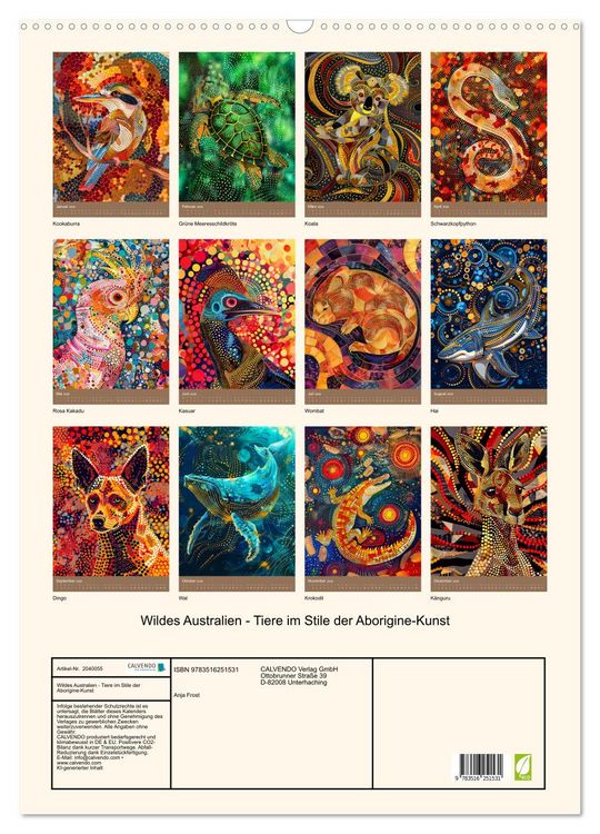 Produktbild: Wildes Australien - Tiere im Stile der Aborigine-Kunst (Wandkalender 2026 DIN A2 hoch), CALVENDO Monatskalender
